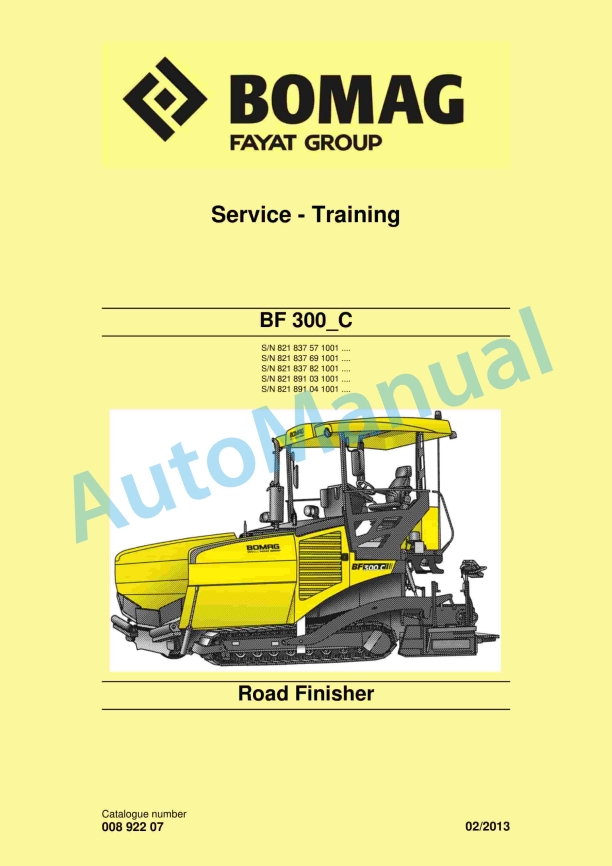 Bomag BF 300 C Road Finisher Service Training 00892207