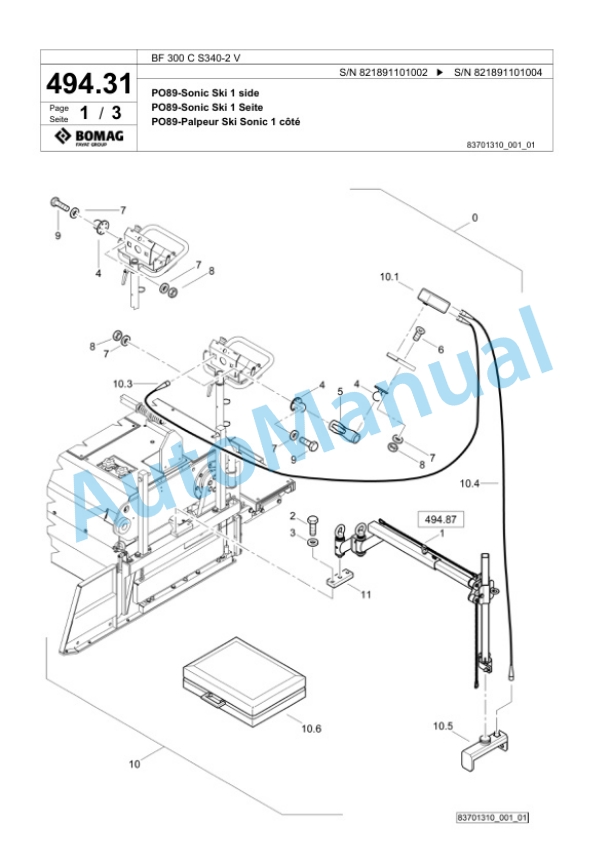 Bomag BF 300 C S340-2 V Paver Spare Parts Catalogue 00800765-4