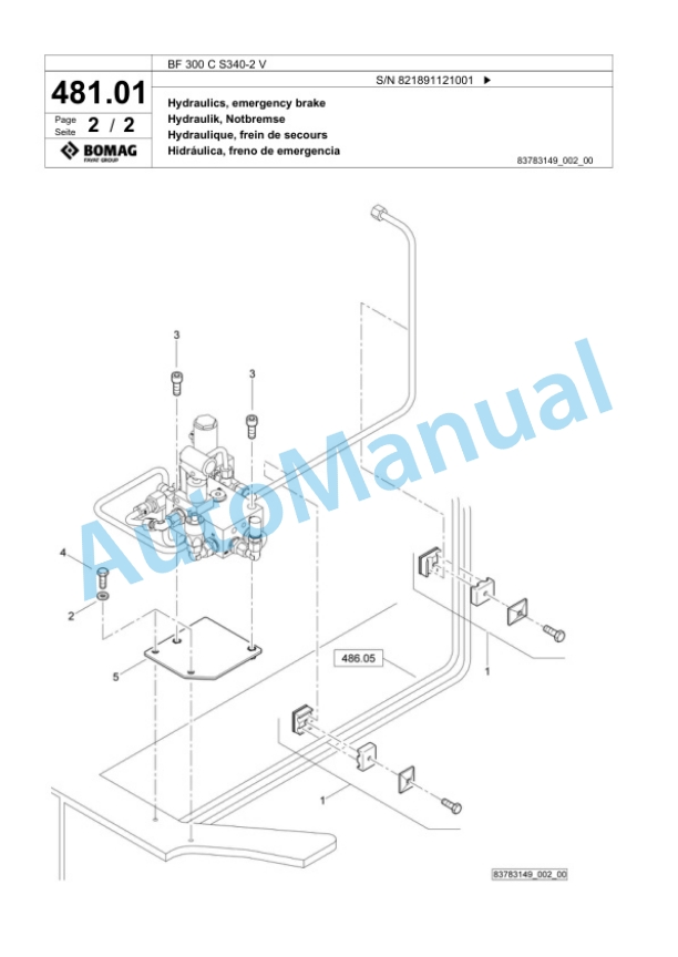 Bomag BF 300 C S340-2 V Paver Spare Parts Catalogue 00800769-2