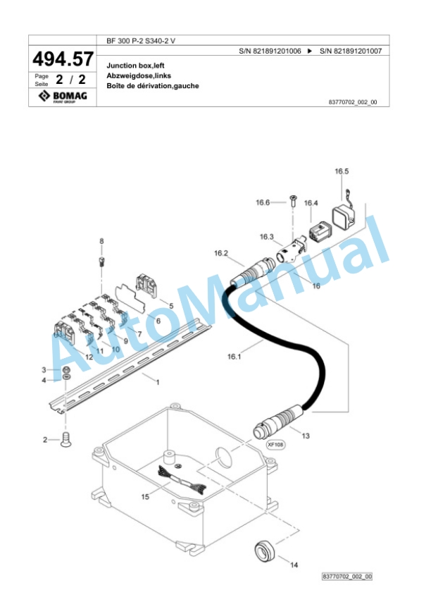 Bomag BF 300 P-2 S340-2 V Paver Spare Parts Catalogue 00800815-5