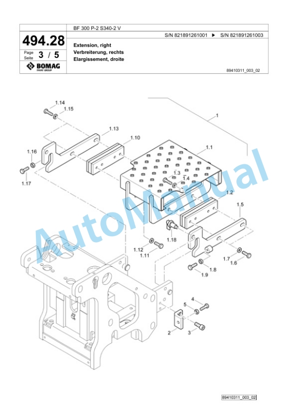 Bomag BF 300 P-2 S340-2 V Paver Spare Parts Catalogue 00825655-3