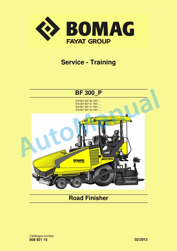 Bomag BF 300 P Road Finisher Service Training 00892115