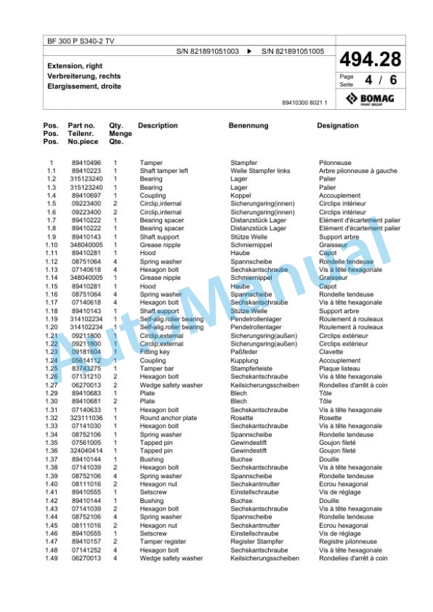 Bomag BF 300 P S340-2 TV Paver Spare Parts Catalogue 00800755-3