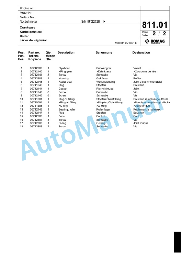 Bomag BF 300 P S340-2 TV Paver Spare Parts Catalogue 00800817-5