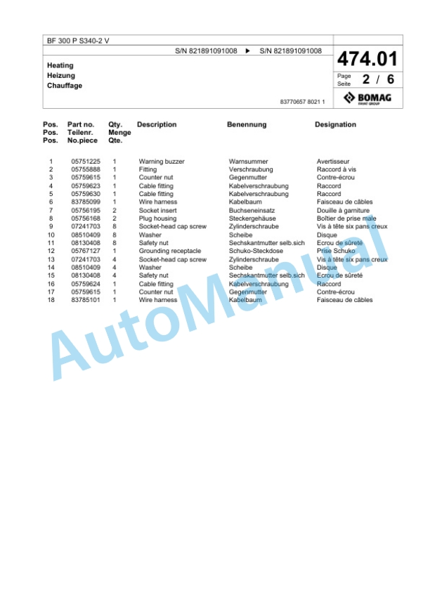 Bomag BF 300 P S340-2 V Paver Spare Parts Catalogue 00800763-2