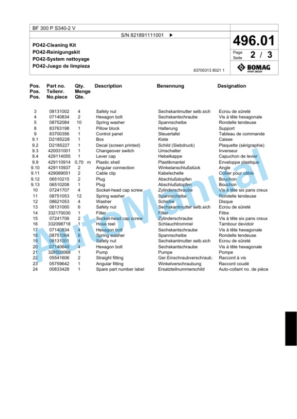 Bomag BF 300 P S340-2 V Paver Spare Parts Catalogue 00800767-5