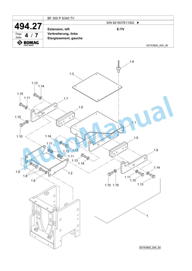Bomag BF 300 P S340 TV Paver Spare Parts Catalogue 00800715-3