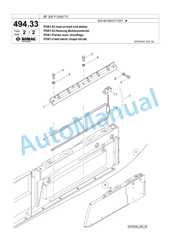 Bomag BF 300 P S340 TV Paver Spare Parts Catalogue 00824187-3