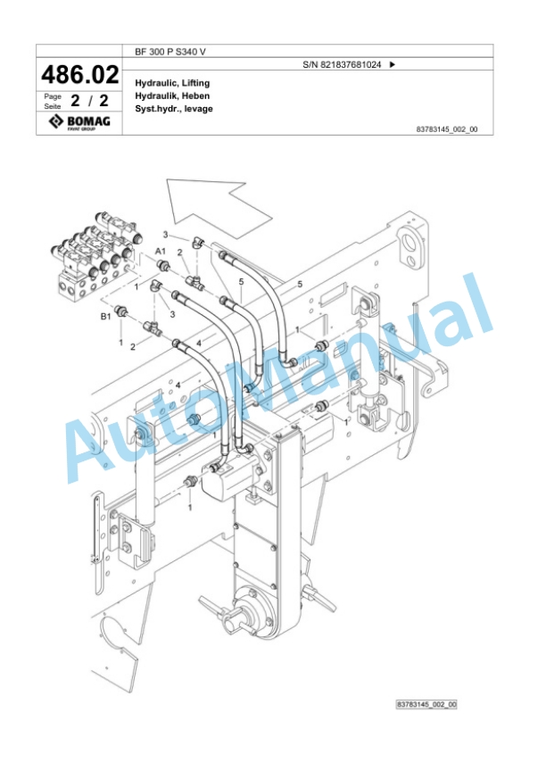 Bomag BF 300 P S340 V Paver Spare Parts Catalogue 00824231-2