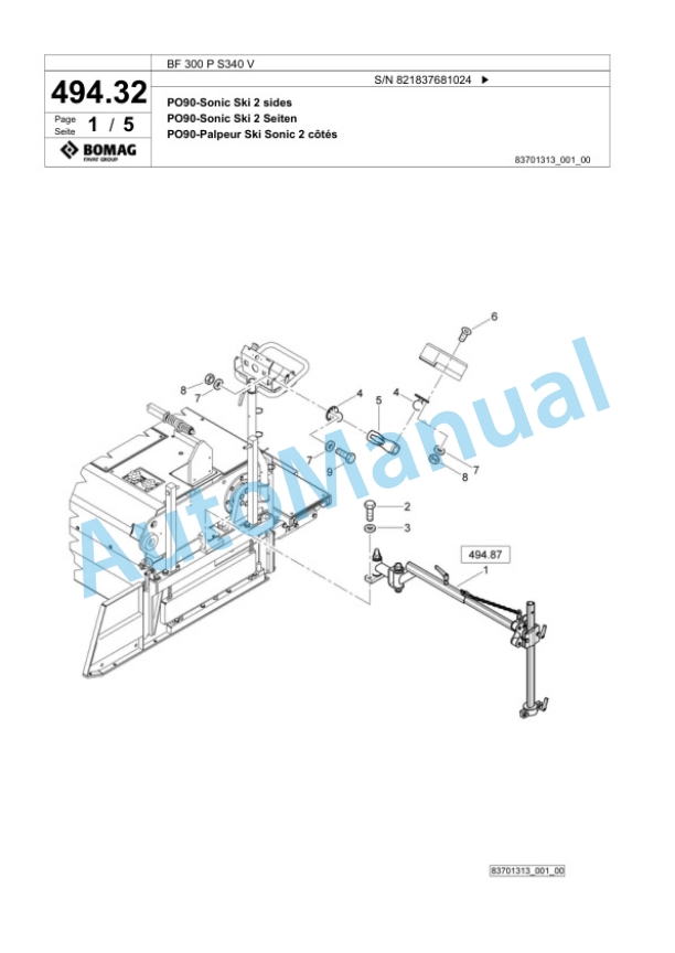 Bomag BF 300 P S340 V Paver Spare Parts Catalogue 00824231-3