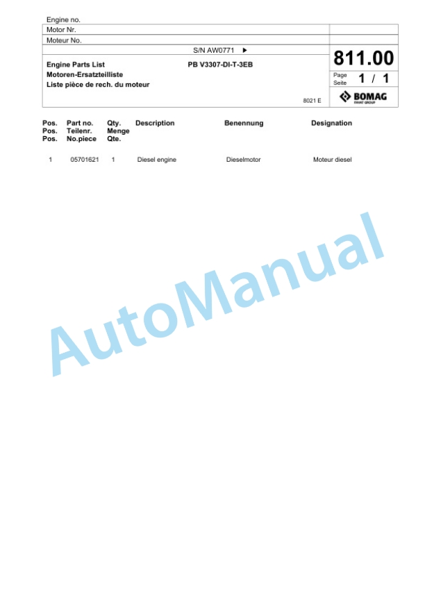 Bomag BF 300 P S340 V Paver Spare Parts Catalogue 00824231-5