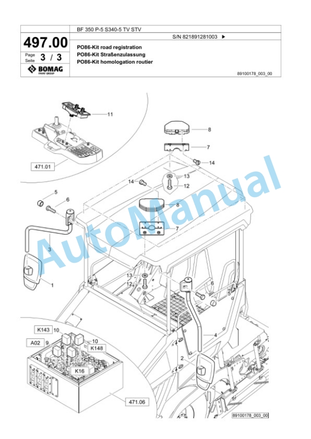Bomag BF 350 P-5 S340-5 TV STV Paver Spare Parts Catalogue 00827029-4