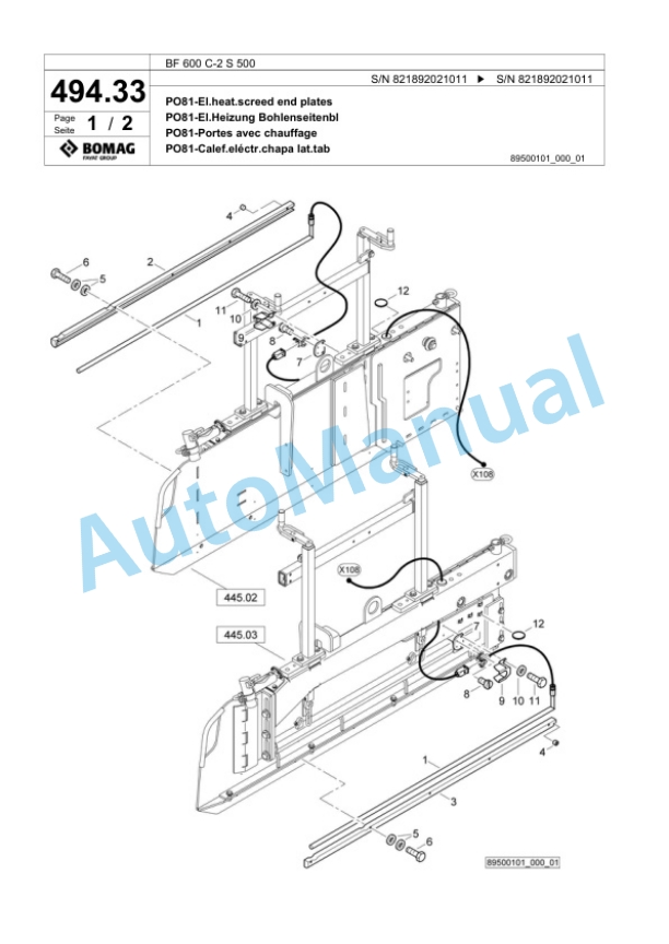 Bomag BF 600 C-2 S 500 Paver Spare Parts Catalogue 00800791-3