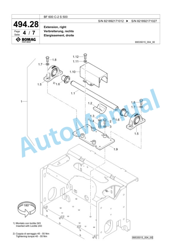 Bomag BF 600 C-2 S 500 Paver Spare Parts Catalogue 00800947-2