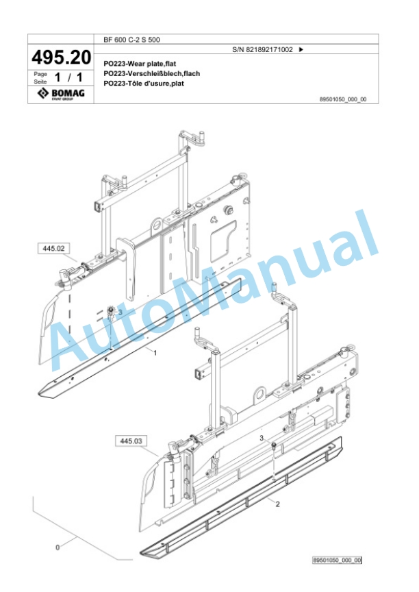 Bomag BF 600 C-2 S 500 Paver Spare Parts Catalogue 00800947-4
