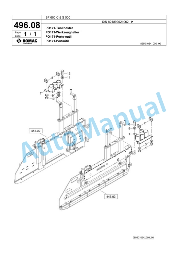 Bomag BF 600 C-2 S 500 Paver Spare Parts Catalogue 00824199-4
