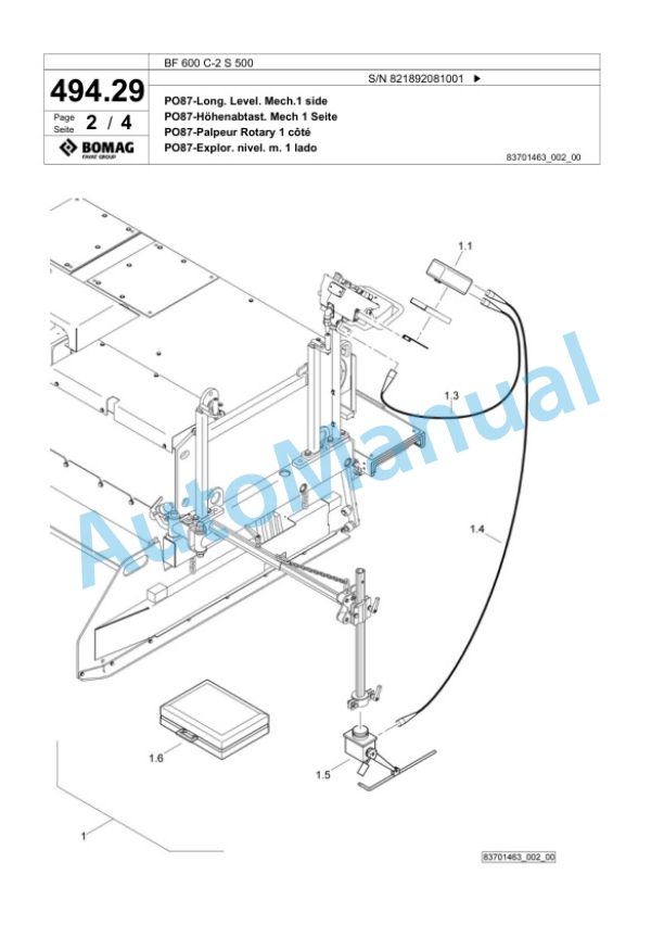 Bomag BF 600 C-2 S 500 Paver Spare Parts Catalogue 00824485-2