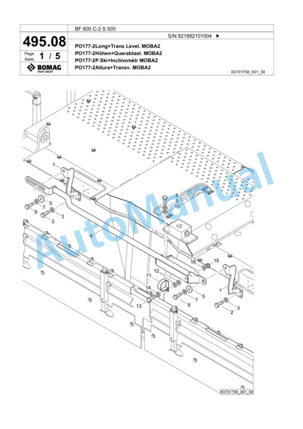 Bomag BF 600 C-2 S 500 Paver Spare Parts Catalogue 00824489-4