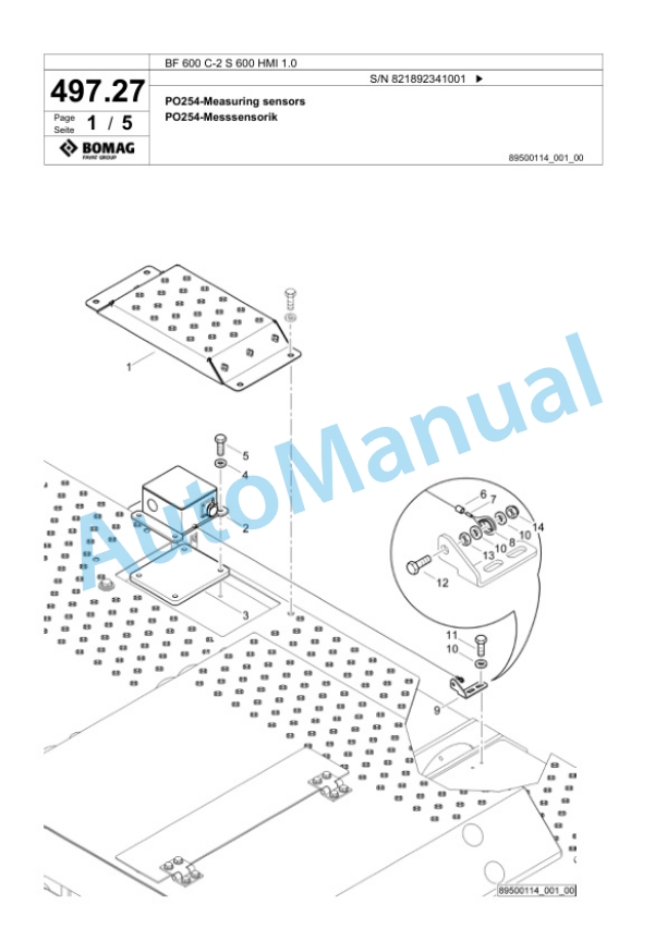 Bomag BF 600 C-2 S 600 HMI 1.0 Paver Spare Parts Catalogue 00825919-3