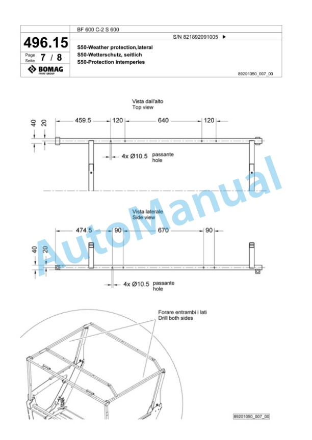 Bomag BF 600 C-2 S 600 Paver Spare Parts Catalogue 00800905-4