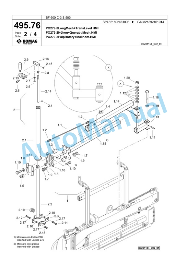 Bomag BF 600 C-3 S 500 Paver Spare Parts Catalogue 00826415-3