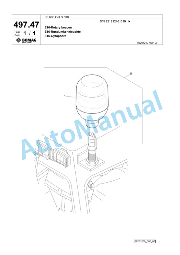 Bomag BF 600 C-3 S 500 Paver Spare Parts Catalogue 00826415-5