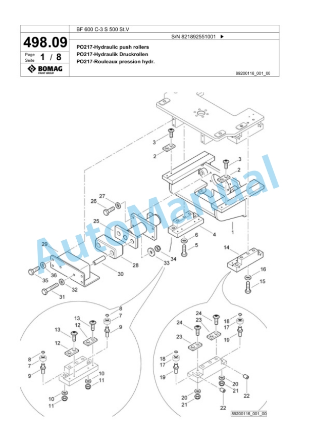 Bomag BF 600 C-3 S 500 St.V Paver Spare Parts Catalogue 00826977-4