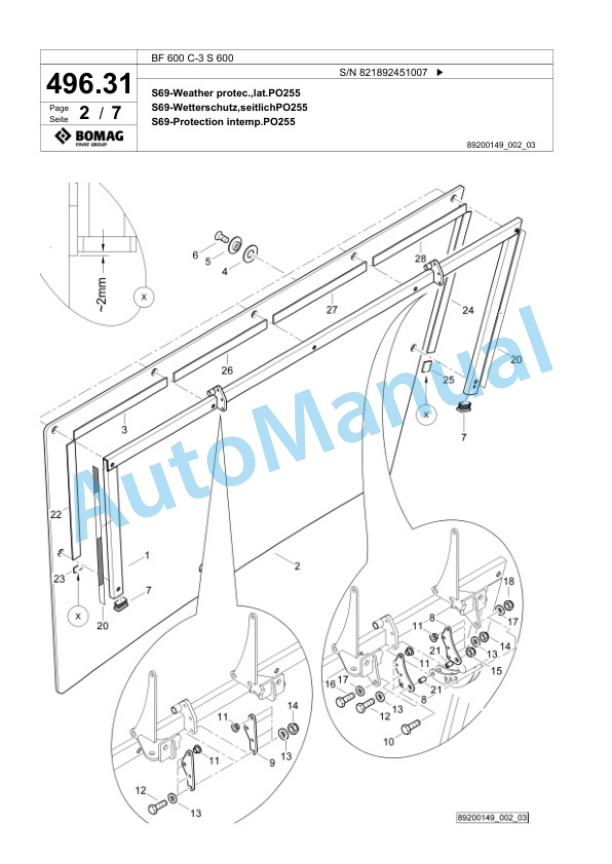 Bomag BF 600 C-3 S 600 Paver Spare Parts Catalogue 00826413-3
