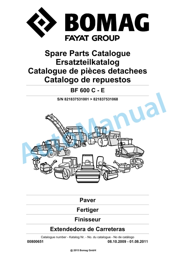 Bomag BF 600 C - E Paver Spare Parts Catalogue 00800651