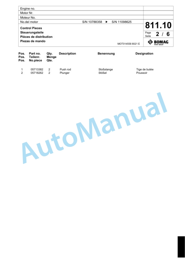Bomag BF 600 C - E Paver Spare Parts Catalogue 00800651-5