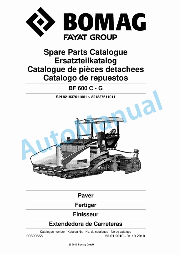 Bomag BF 600 C - G Paver Spare Parts Catalogue 00800655