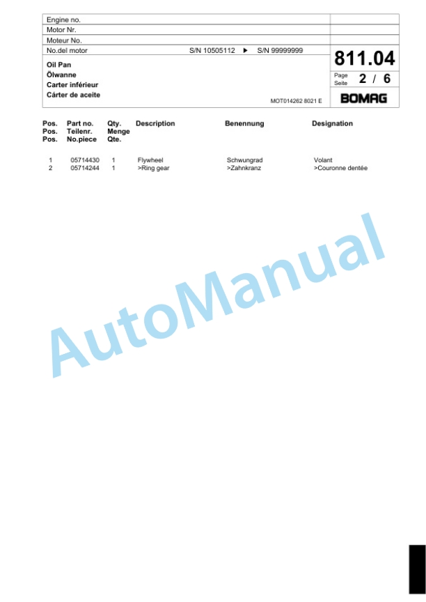 Bomag BF 600 C HCG Paver Spare Parts Catalogue 00800635-3