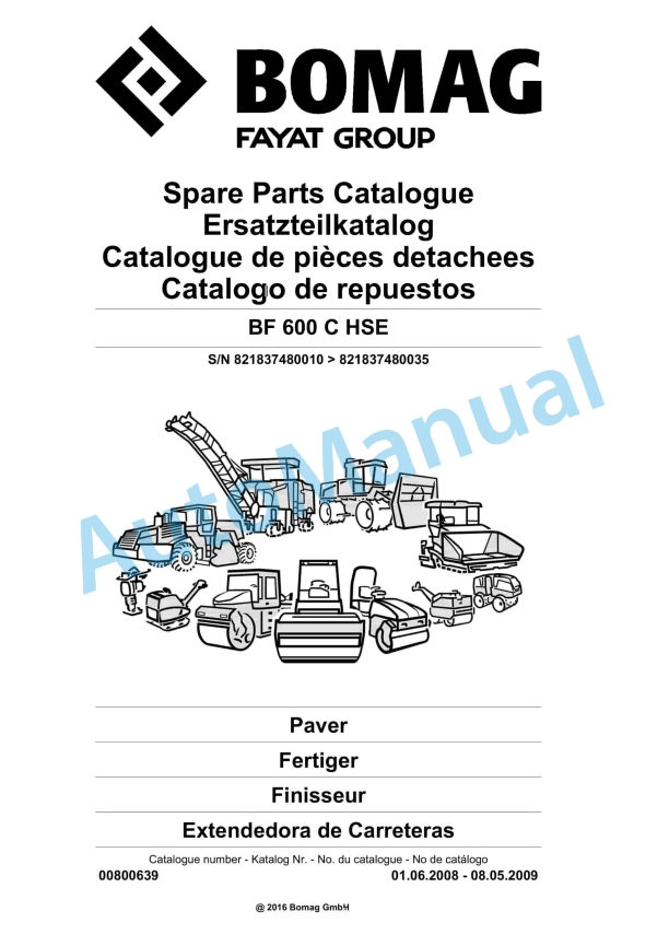 Bomag BF 600 C HSE Paver Spare Parts Catalogue 00800639