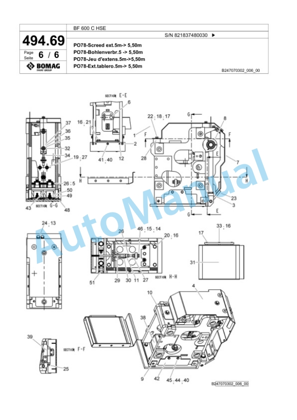 Bomag BF 600 C HSE Paver Spare Parts Catalogue 00800639-3