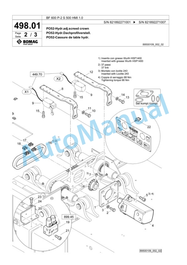 Bomag BF 600 P-2 S 500 HMI 1.0 Paver Spare Parts Catalogue 00825913-5