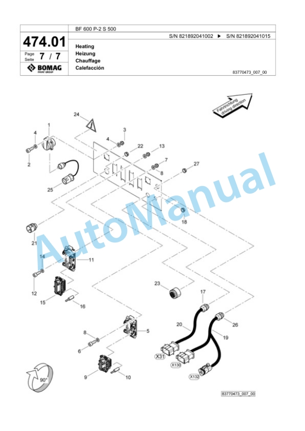 Bomag BF 600 P-2 S 500 Paver Spare Parts Catalogue 00800795-2