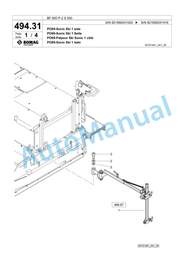 Bomag BF 600 P-2 S 500 Paver Spare Parts Catalogue 00800795-3