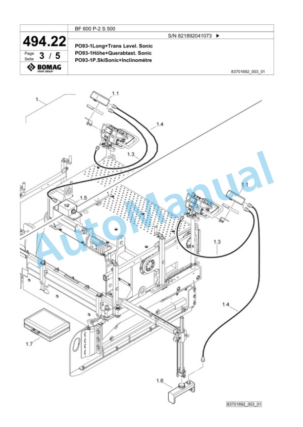 Bomag BF 600 P-2 S 500 Paver Spare Parts Catalogue 00800865-2