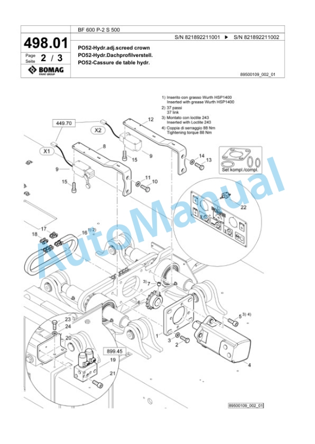 Bomag BF 600 P-2 S 500 Paver Spare Parts Catalogue 00800951-4