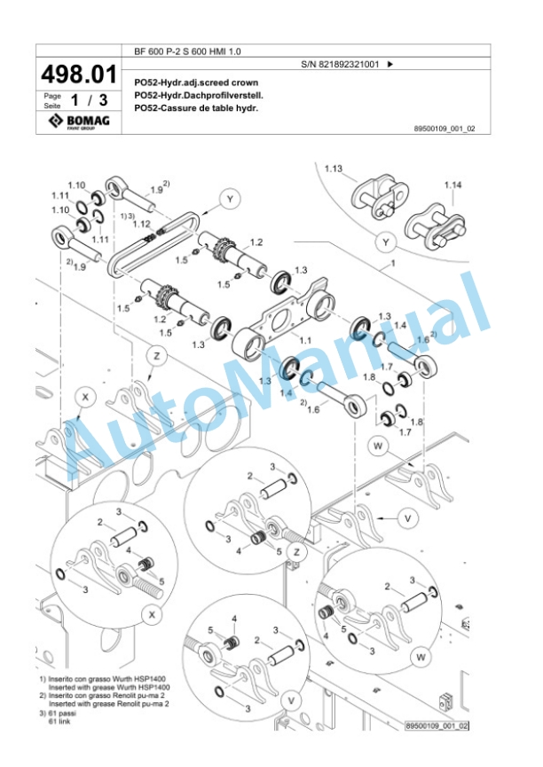 Bomag BF 600 P-2 S 600 HMI 1.0 Paver Spare Parts Catalogue 00825915-3