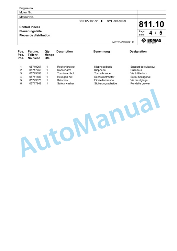 Bomag BF 600 P-2 S 600 HMI 1.0 Paver Spare Parts Catalogue 00825915-4