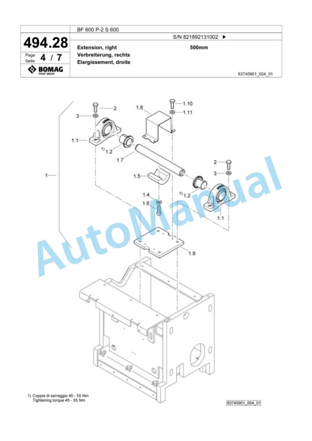 Bomag BF 600 P-2 S 600 Paver Spare Parts Catalogue 00800909-2
