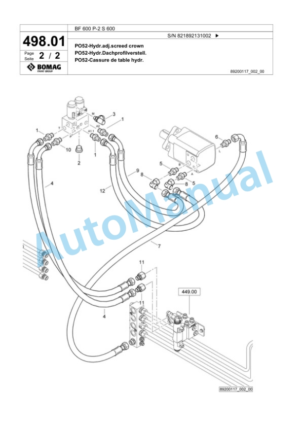 Bomag BF 600 P-2 S 600 Paver Spare Parts Catalogue 00800909-4