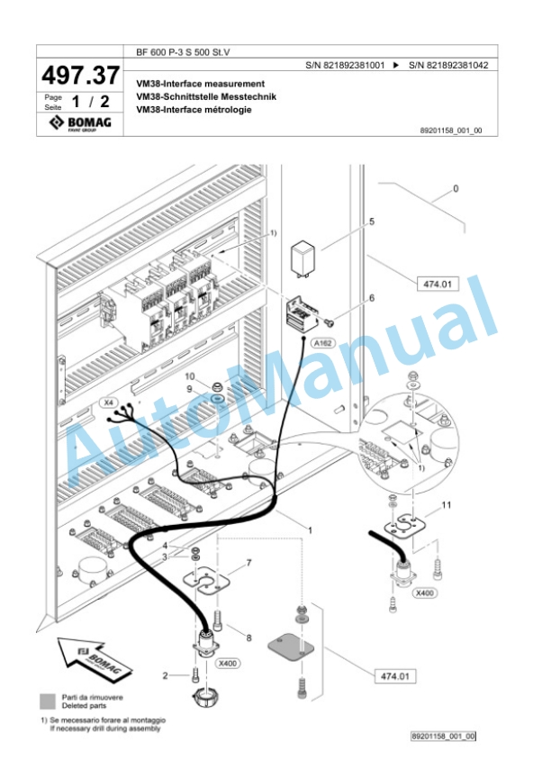 Bomag BF 600 P-3 S 500 St.V Paver Spare Parts Catalogue 00826343-5