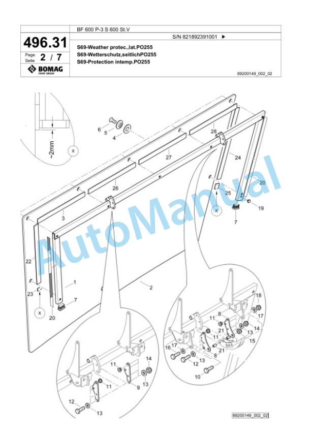 Bomag BF 600 P-3 S 600 St.V Paver Spare Parts Catalogue 00826345-3