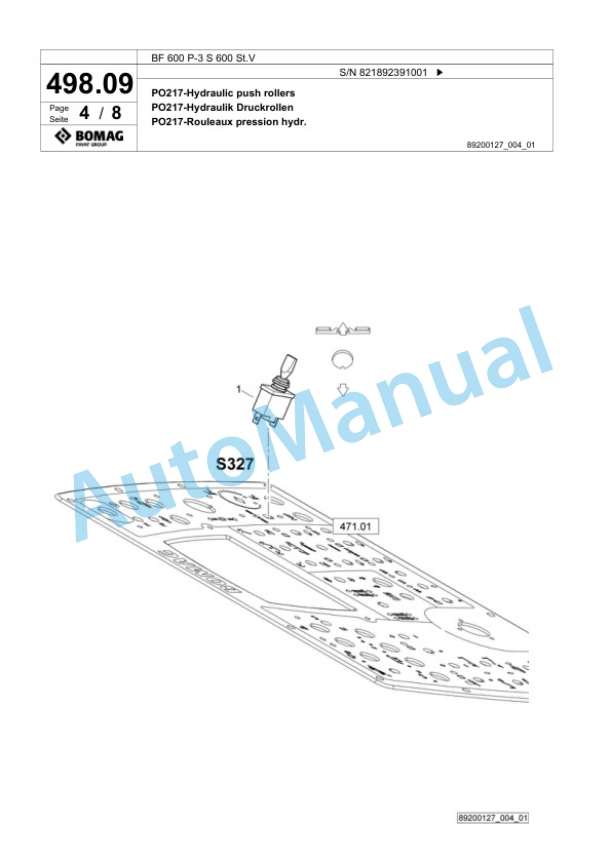 Bomag BF 600 P-3 S 600 St.V Paver Spare Parts Catalogue 00826345-4