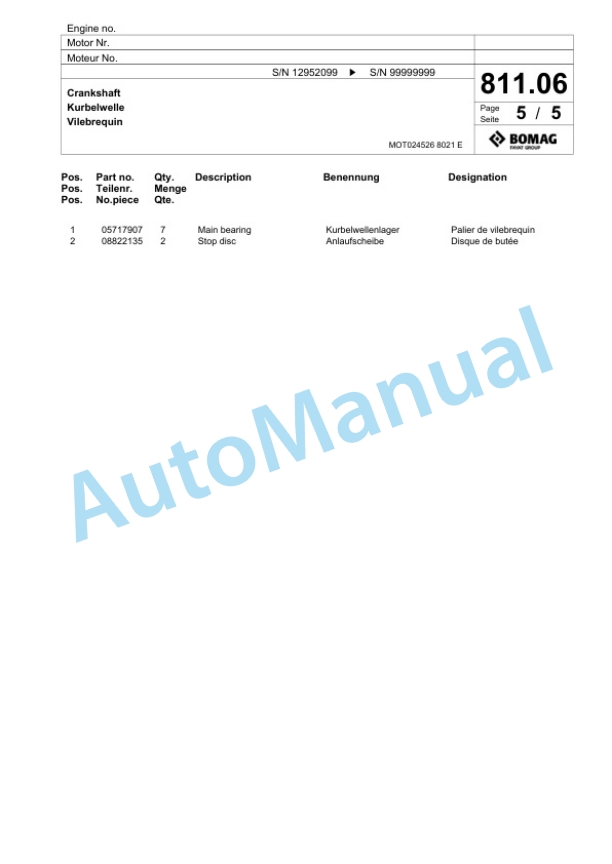 Bomag BF 600 P-3 S 600 St.V Paver Spare Parts Catalogue 00826345-5
