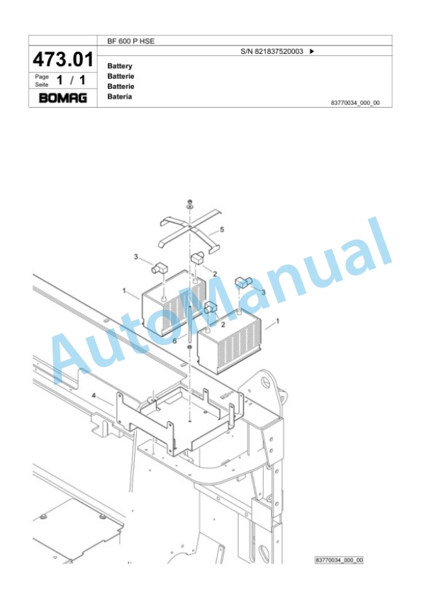 Bomag BF 600 P HSE Paver Spare Parts Catalogue 00800645-2