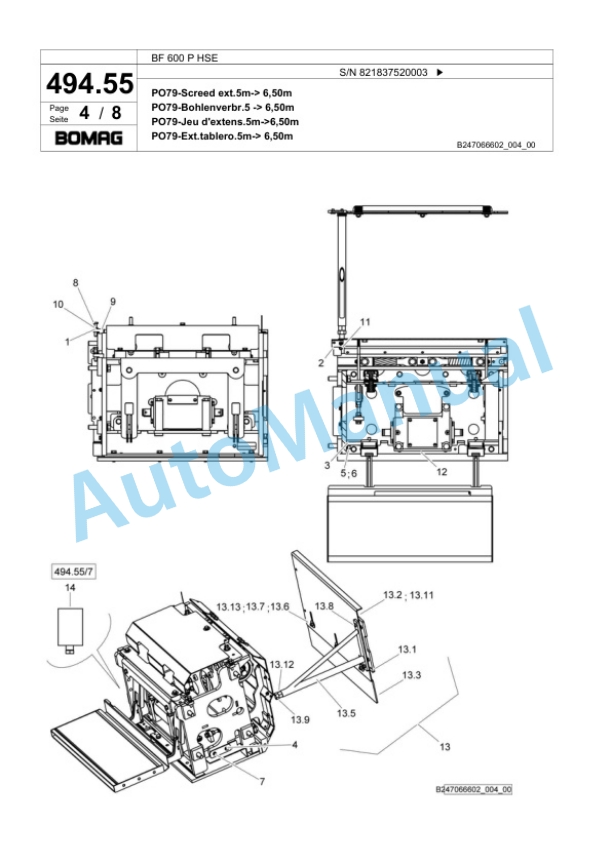Bomag BF 600 P HSE Paver Spare Parts Catalogue 00800645-3