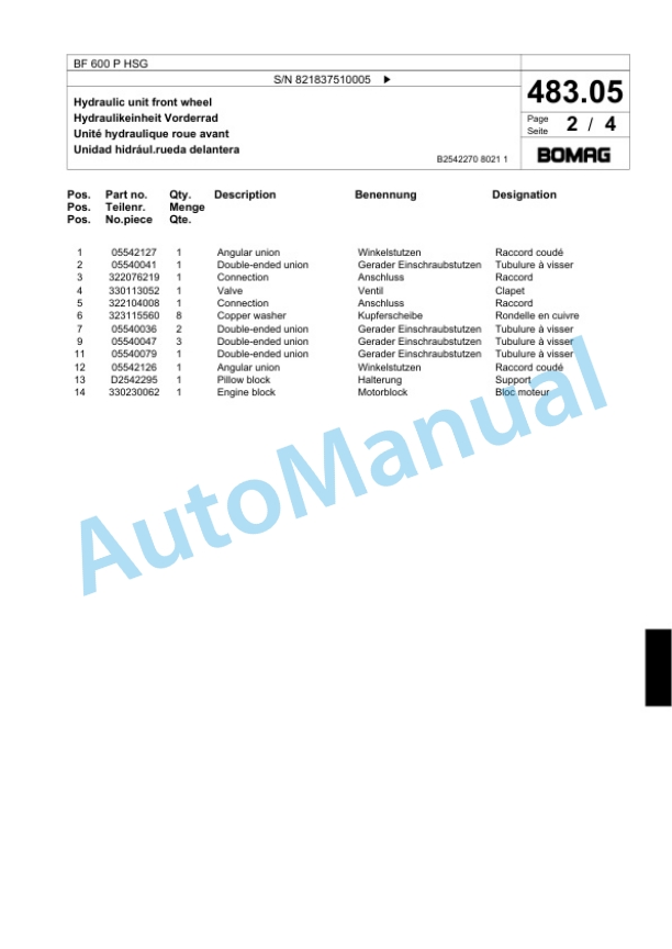 Bomag BF 600 P HSG Paver Spare Parts Catalogue 00800643-2